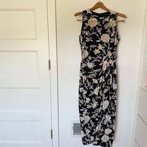 Vintage 90s 100% Silk Faux Wrap Floral Sleeveless Maxi Dress Black Size 6 Small